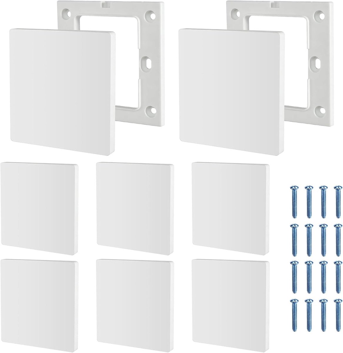 wandplaat, 8 stuks 8,6 x 8,6 cm blinde afdekking inbouw | Met 16 schroeven, kunststof enkelvoudige stekkerafdekking wit voor ongebruikte stopcontacten of schakelaars