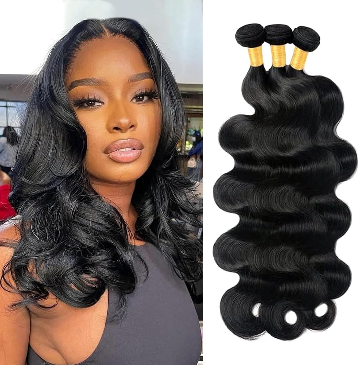 Wave Human Hair 3 Bundles 14 16 18 inch 100% Unprocessed Brazilian Virgin Human Hair Bundles Body Wave Hair Extensions Brazilian Weave Bundles for Women Natural Color