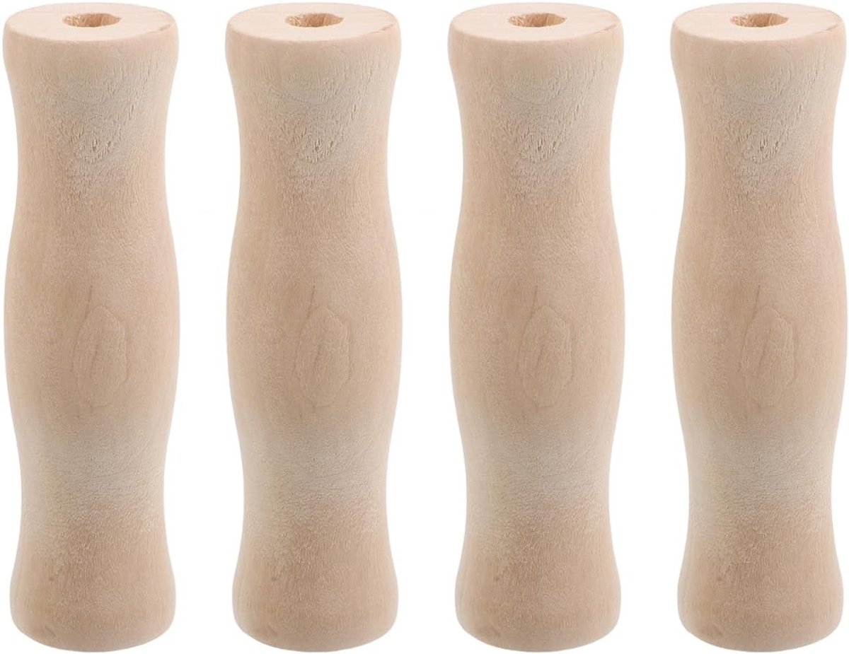 SnelShoppen - 4-delige houten handvatten voor keukenhulpmiddelen, ergonomisch en hittebestendig, ideaal voor grillen, kamperen en buiten koken