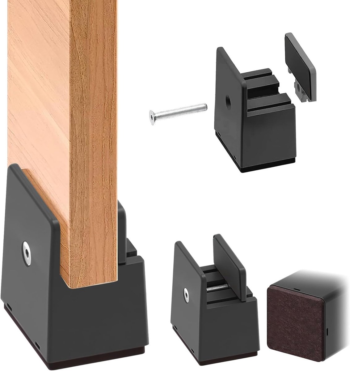 4 stuks meubelverhogingen, 5 cm, verbrede tafelverhoging voor 10-50 mm brede vierkante meubelverhogingen, verstelbaar met schroefklem, stoelverhoging, meubelverhoger, bankverhoger, tafelverhoger