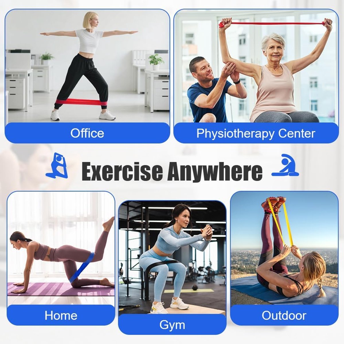 weerstandsbanden, set van 5 oefenbanden voor dames en heren, huidvriendelijke elastische weerstandsbanden, 5 niveaus trainingsband voor yoga, pilates, revalidatie, thuis met draagtas