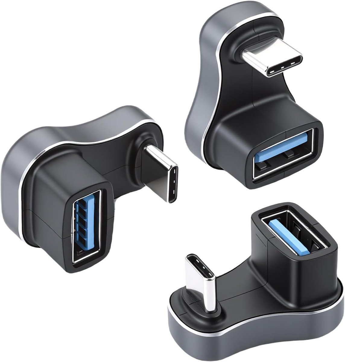aceyoon 36W 180 graden USB C naar USB A adapter, 3 stuks 180° USB-C mannelijk naar USB-A vrouwelijk extender, 12V 3A U-vormige adapter met 10Gbps gegevensoverdracht voor Steam Deck, laptops, Switch en