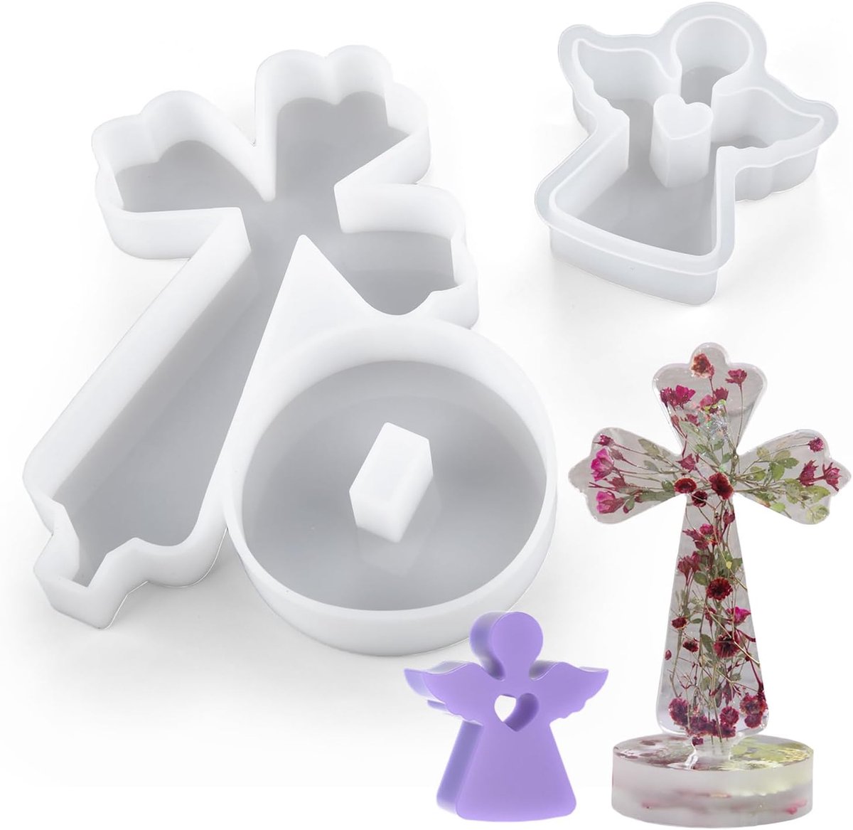 2 stuks kruisgietvormen, siliconen engel, epoxyhars, siliconen mallen voor figuren, gieten, woonaccessoires, gezegende geschenken (Cross B)