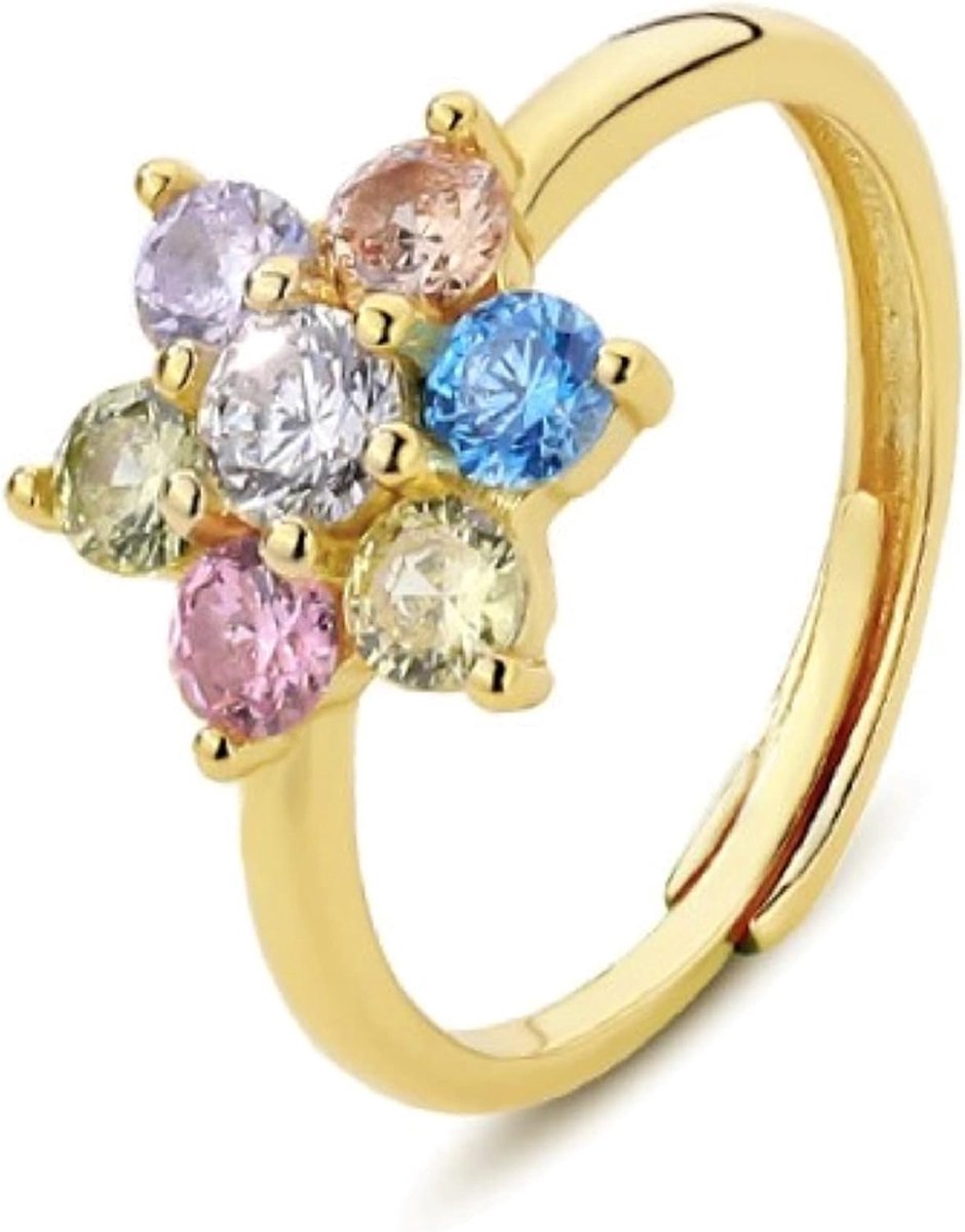 925 sterling zilveren verstelbare bloem ring voor vrouwen met veelkleurig zirkonia