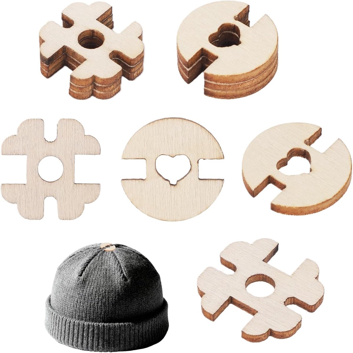 Knopen voor Hoeden, 2 Stijlen Bont Pompon Knopen Handgemaakte Houten Naai Kleding Accessoires voor Mutsen Breien DIY Handwerk Decoratie
