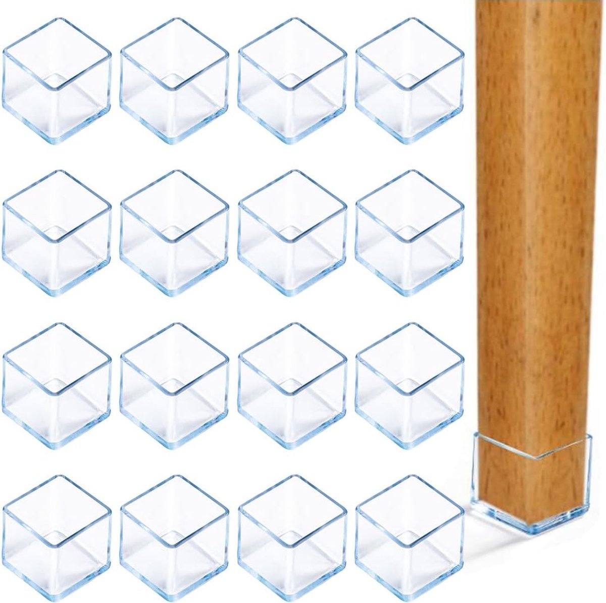 16 stuks beschermdoppen voor stoelpoten, stoelpootbeschermers, transparante bescherming voor stoelpoten, stoelpootdoppen voor hardhouten vloeren (25 x 25 mm)