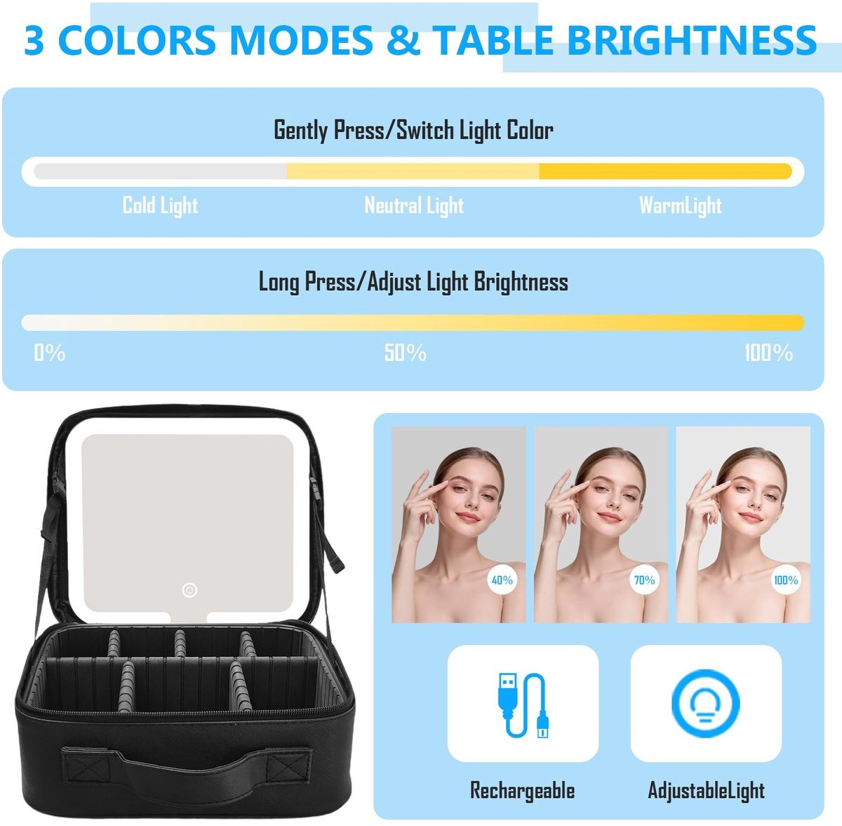 Omgoods - Make-up Tas met LED Spiegel en Verstelbare Verlichting