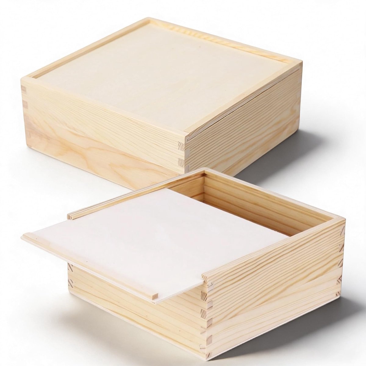 Omgoods - Houten Opbergdoos met Schuifdeksel, 200 x 200 x 80 mm