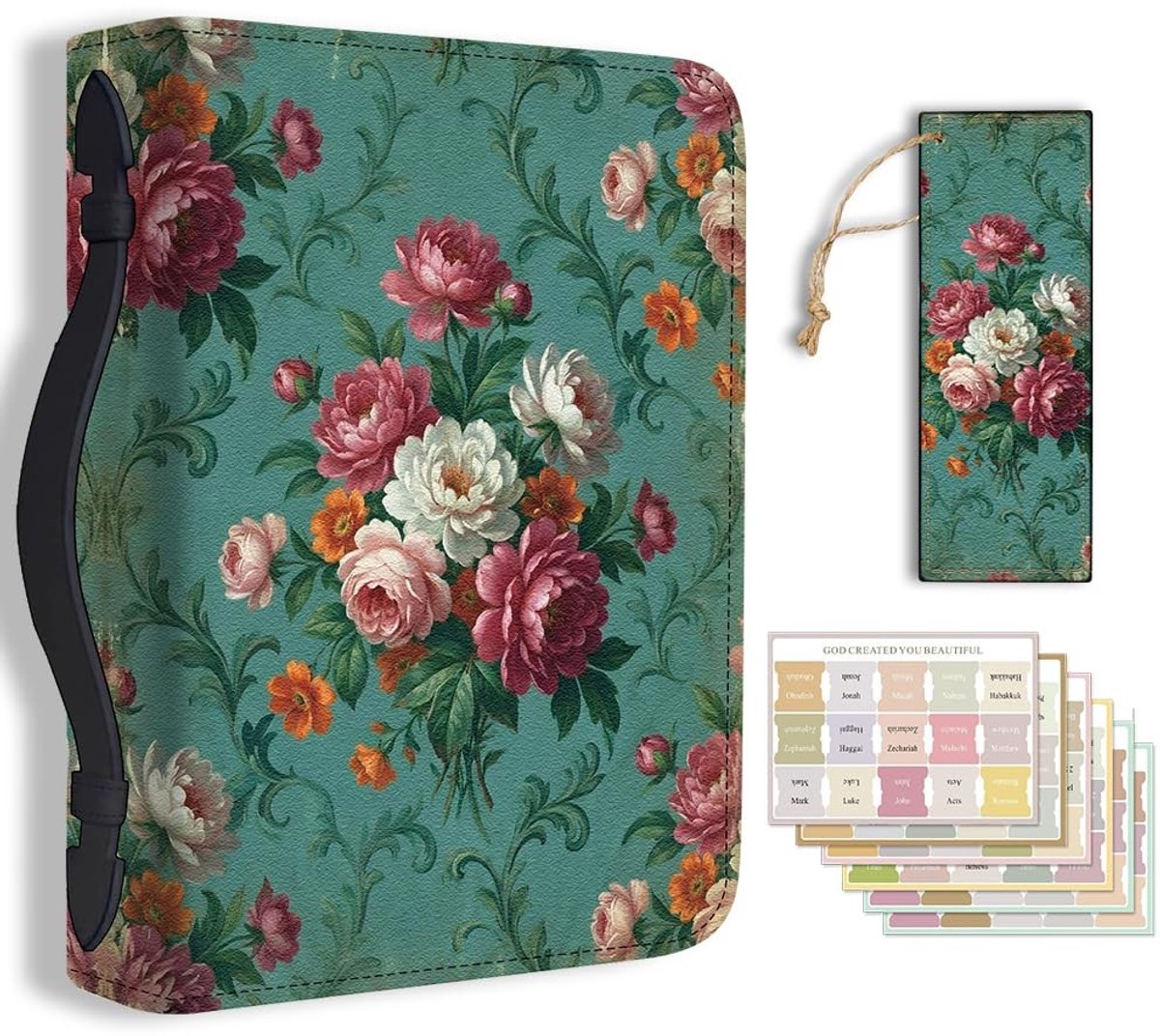 Omgoods - Elegante Bijbelhoes met Rozenmotief en Bookmark