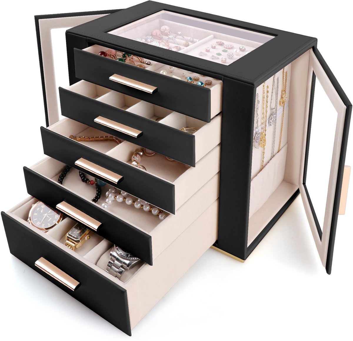 Omgoods - Grote Sieradenorganizer voor Dames met PU-Lederen Opbergtas
