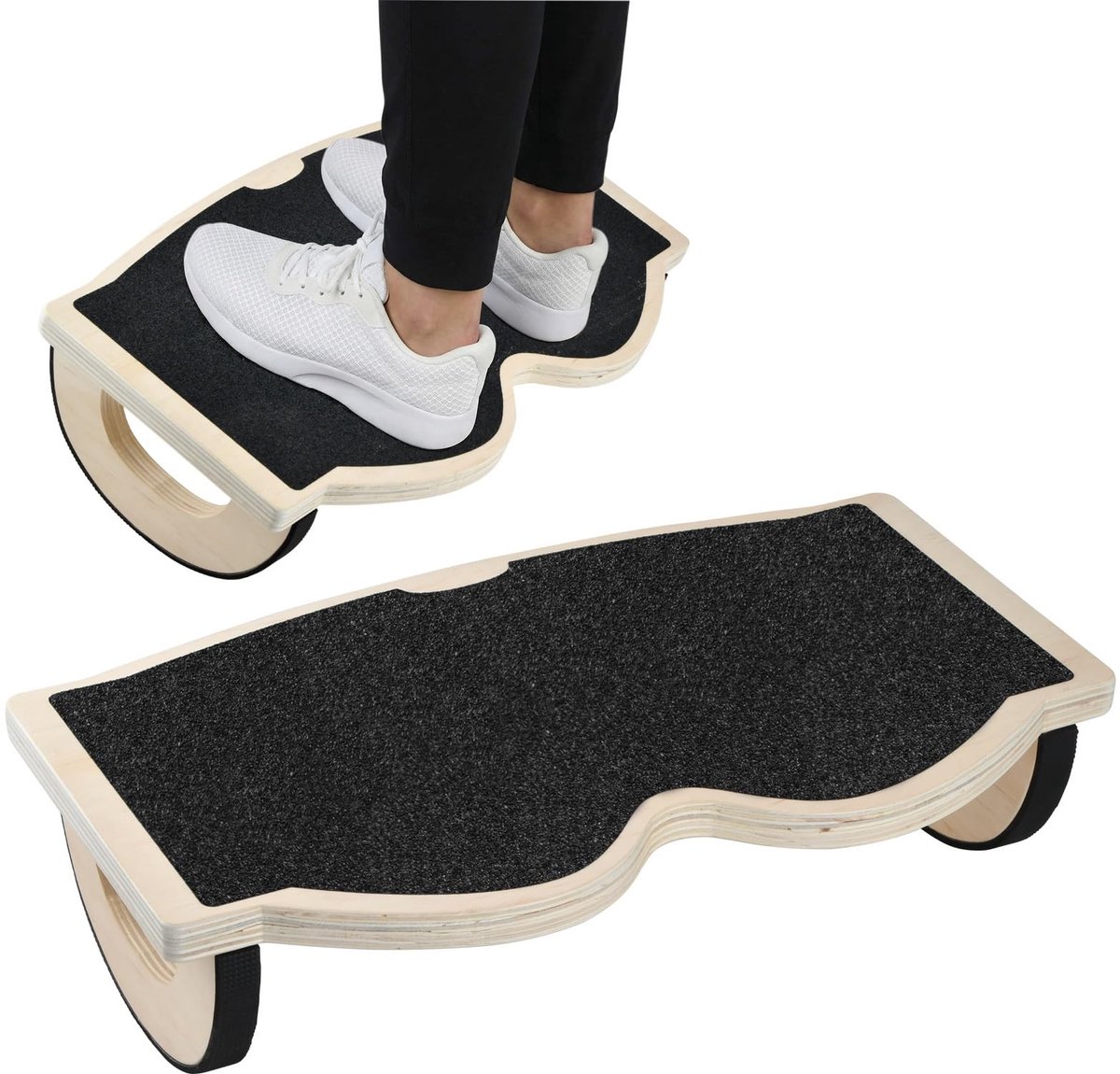 Omgoods - Ergonomische Voetsteun voor Onder Bureau - Houten Voetenbank met Schommelfunctie