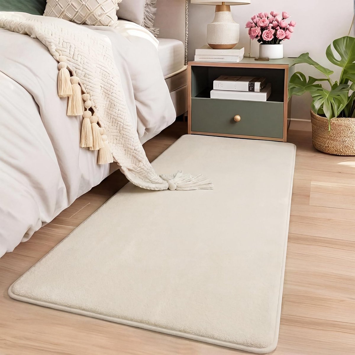 Omgoods - Kleine Beige Vloerkleden 60x120 cm - Pluizig Antislip Slaapkamertapijt