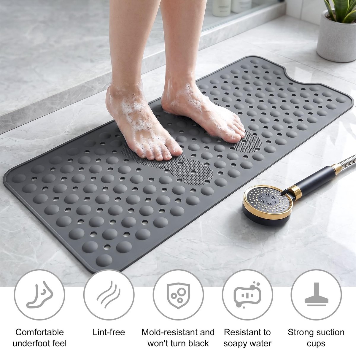 Omgoods - Siliconen Antislip Badmat, 92 x 40 cm, Grijs