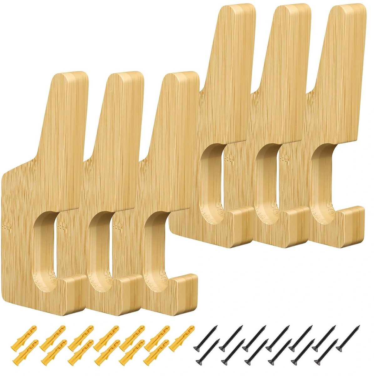 Omgoods- Garderobehaken 6 Stuks - Houten Wandhaken - Dubbele Haken - Ruimtebesparend - Robuust en Duurzaam - Eenvoudig en Stijlvol Ontwerp - Kapstok