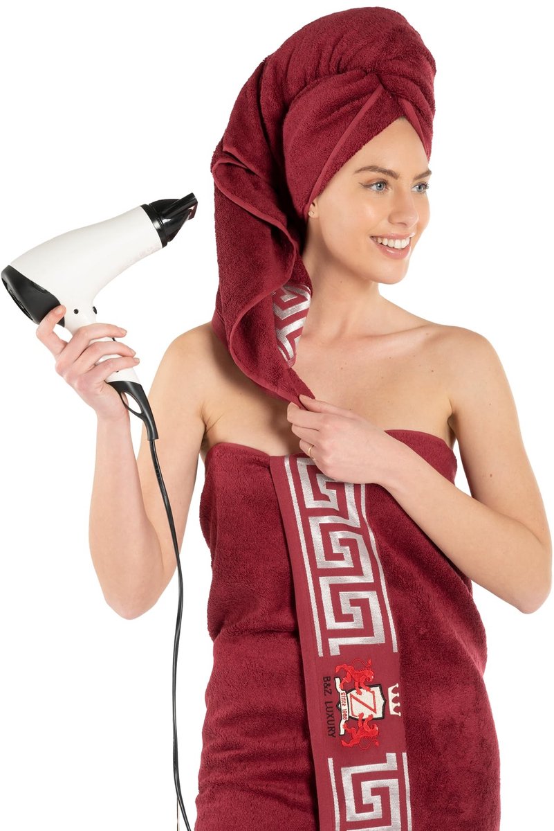 Omgoods - Set van 2 Grote Douchehanddoeken 70x140 cm - Bordeaux - Bamboe & Katoen