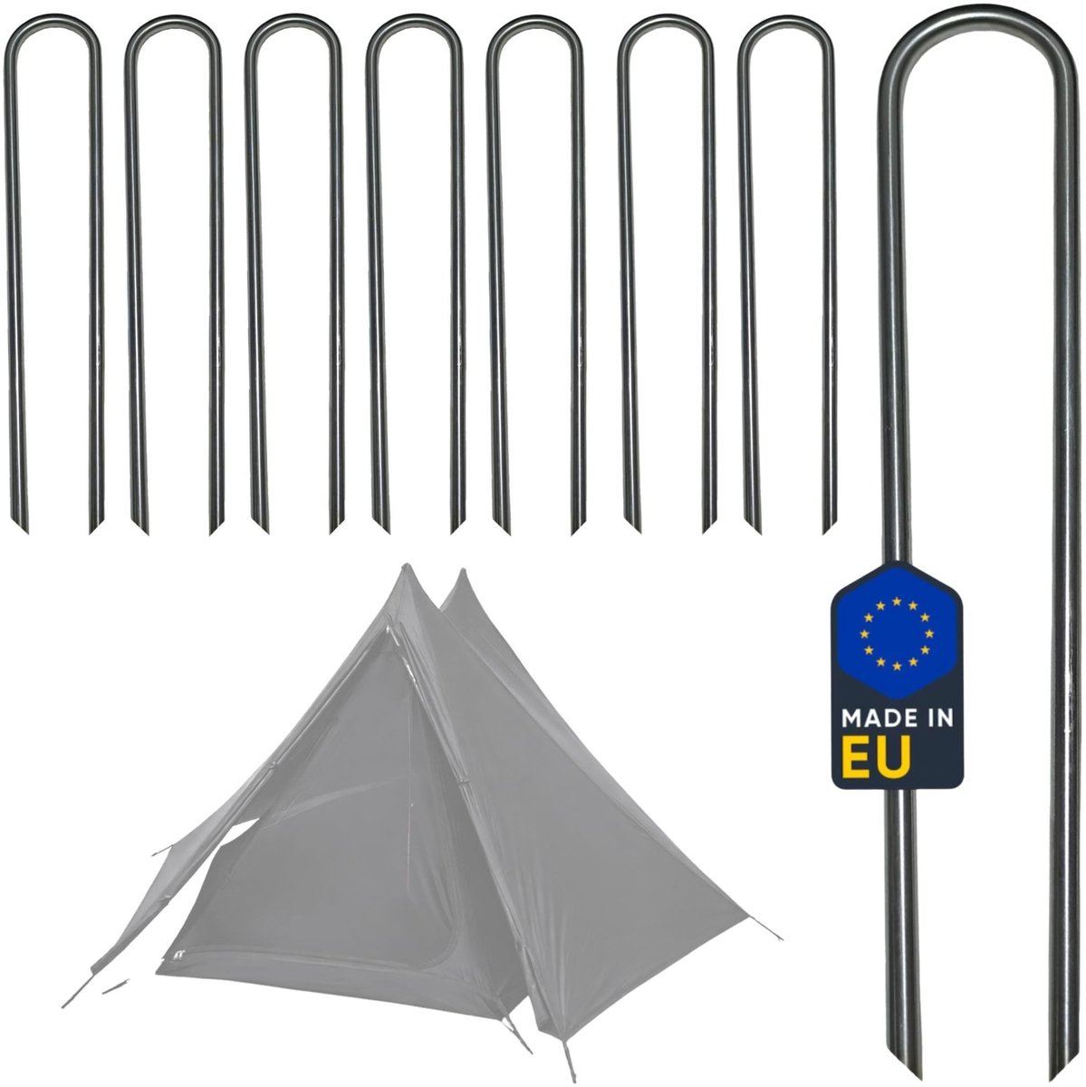 Omgoods - RVS Tentsteken, Set van 8, 30 cm voor Sterke Bevestiging