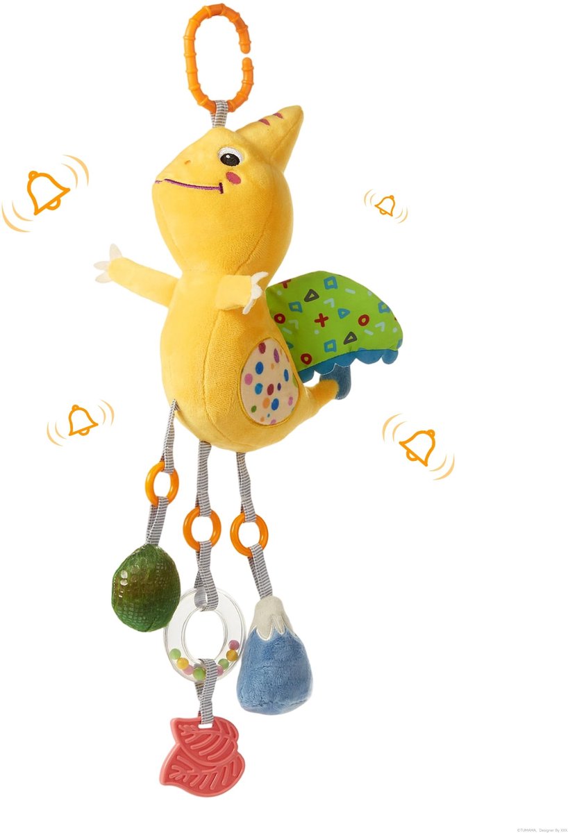 Omgoods- Babywagen met speelboog - Dinosaurus Hanger - Pluche Hangspeelgoed - Grijpspeelgoed - Veiligheidsclip - Geschikt voor 0-12 maanden - Speelgoed