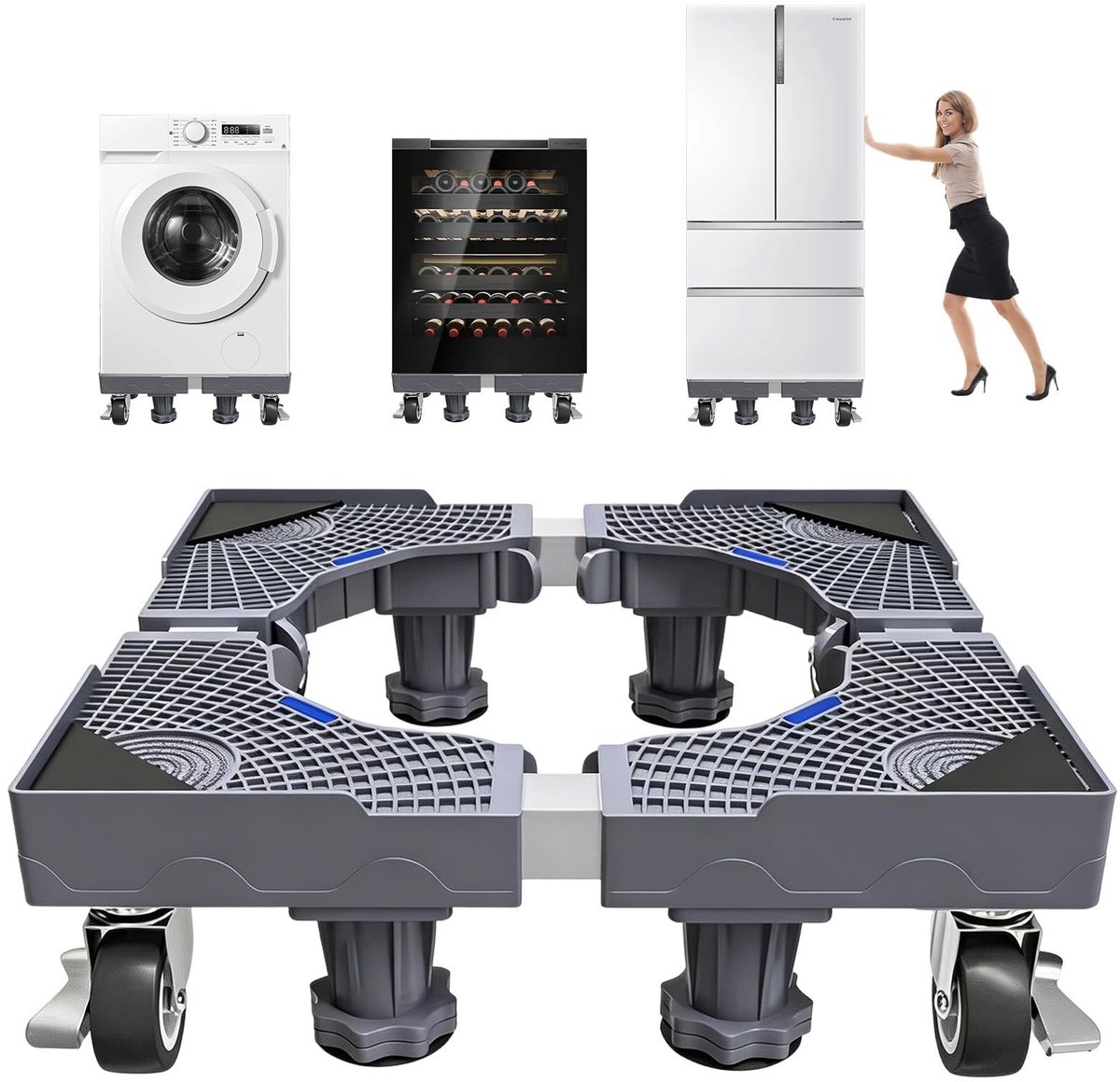 Omgoods - Verstelbaar Wasmachineonderstel met 4 Wielen en Antislip