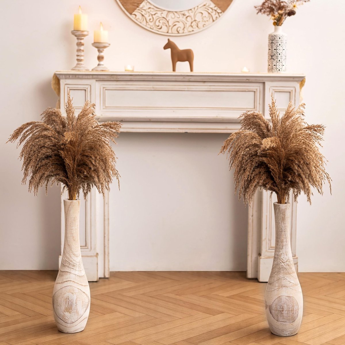 Omgoods - Set van 2 Grote Houten Vloervazen voor Decoratie