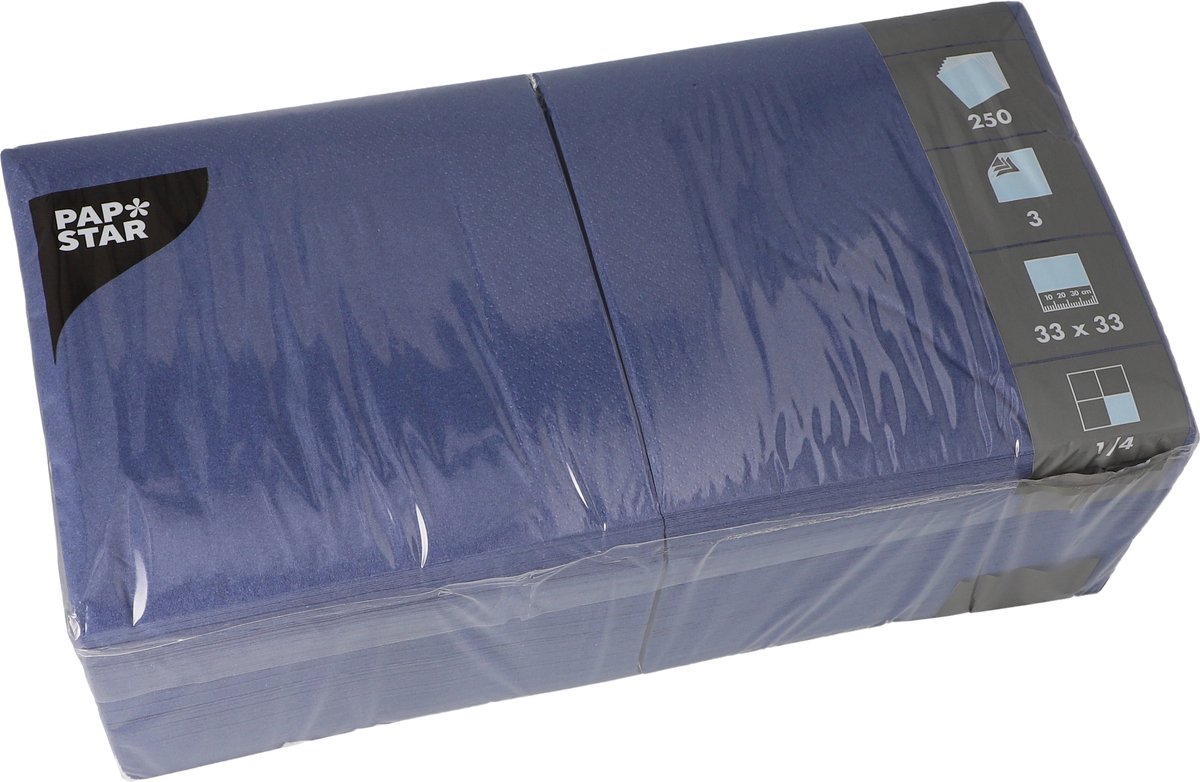 4x 250 Servetten 3-laags 1/4 vouw 33 cm x 33 cm donkerblauw