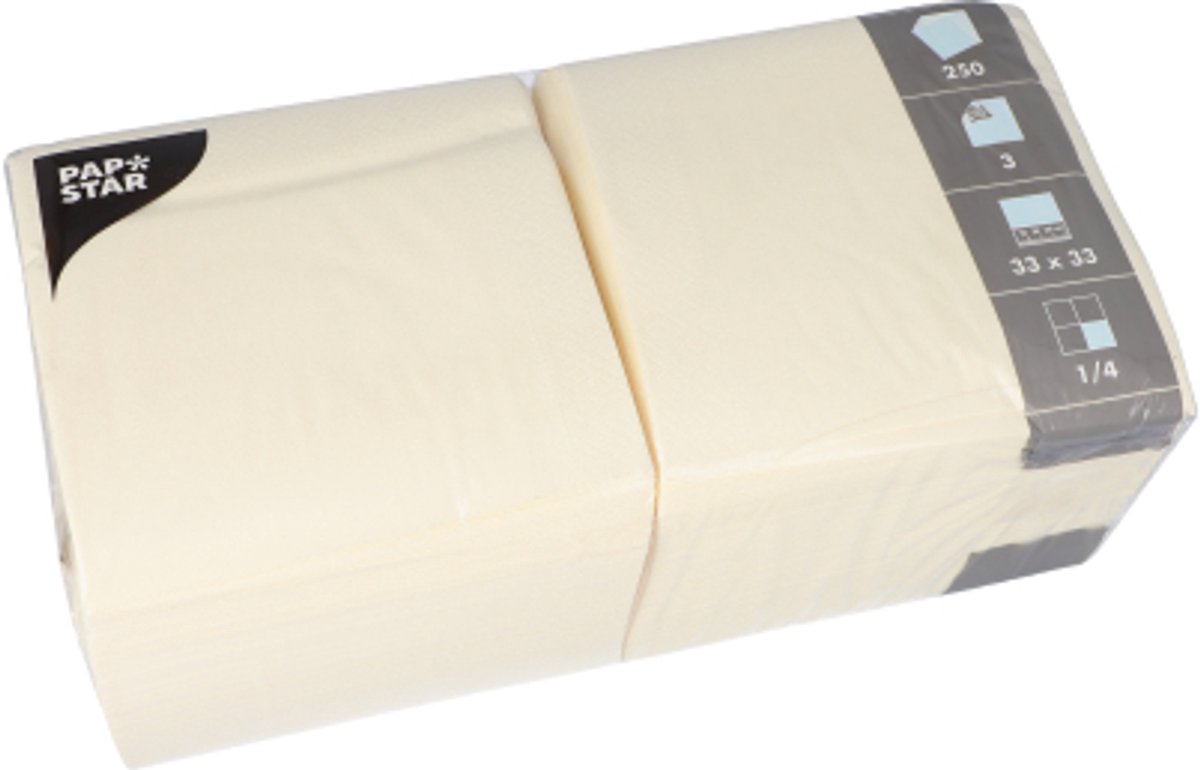 4x 250 Servetten 3-laags 1/4 vouw 33 cm x 33 cm creme