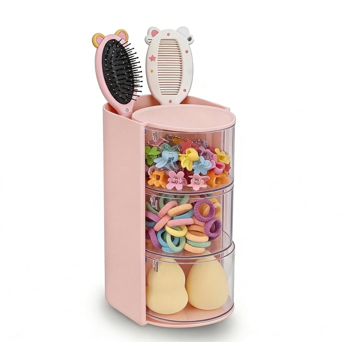 Omgoods - Make Up Organizer met Rubber Bands - Rotatable Cosmetica Organizer (Roze, 3-Lagen)