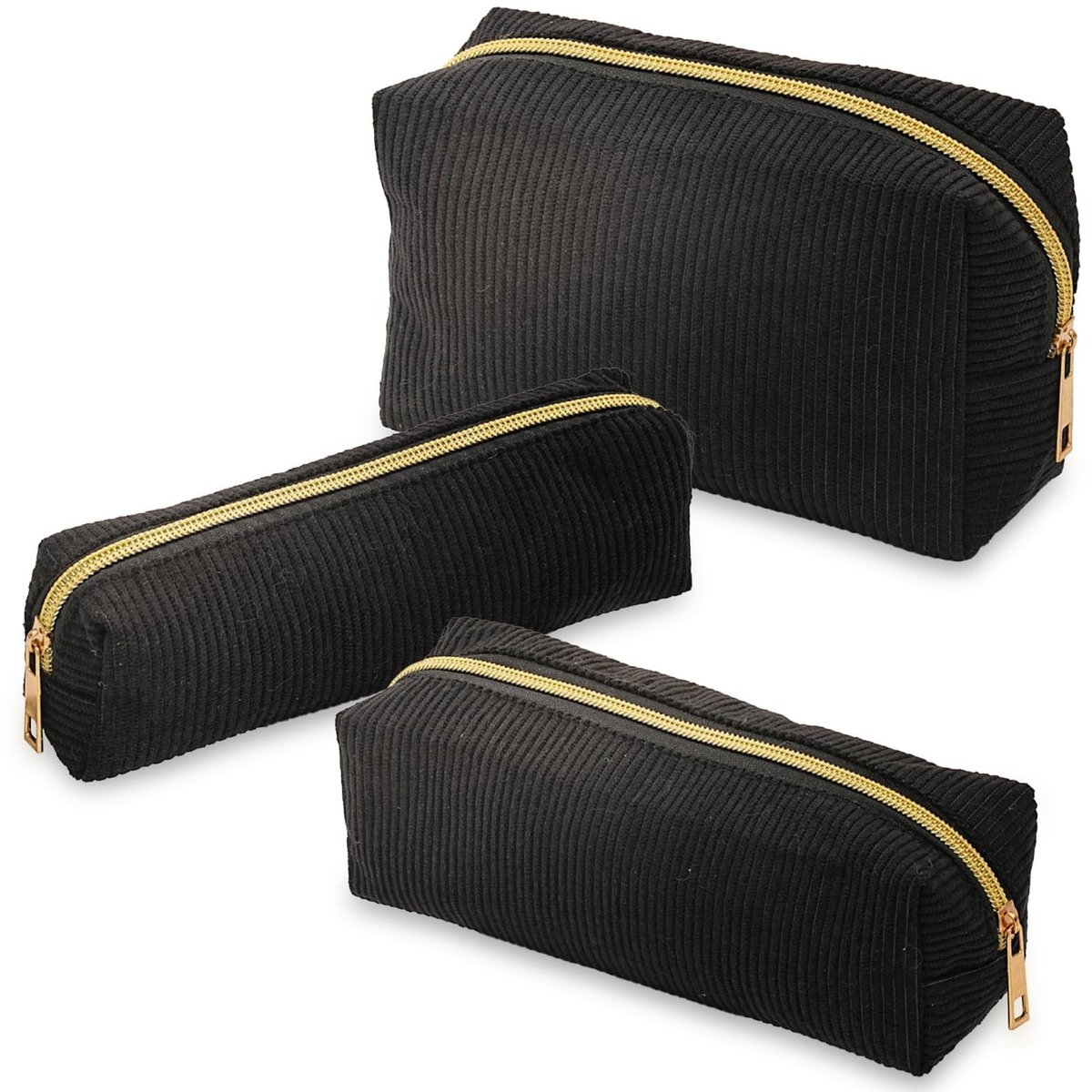 Omgoods - Set van 3 Cosmetica Tasjes - Corduroy Toilettas voor Vrouwen