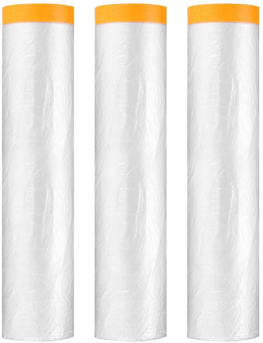 Omgoods - 3 Stuks Voorgesneden Schildersafdekfolie met Plakband, 45 cm x 1,65 m