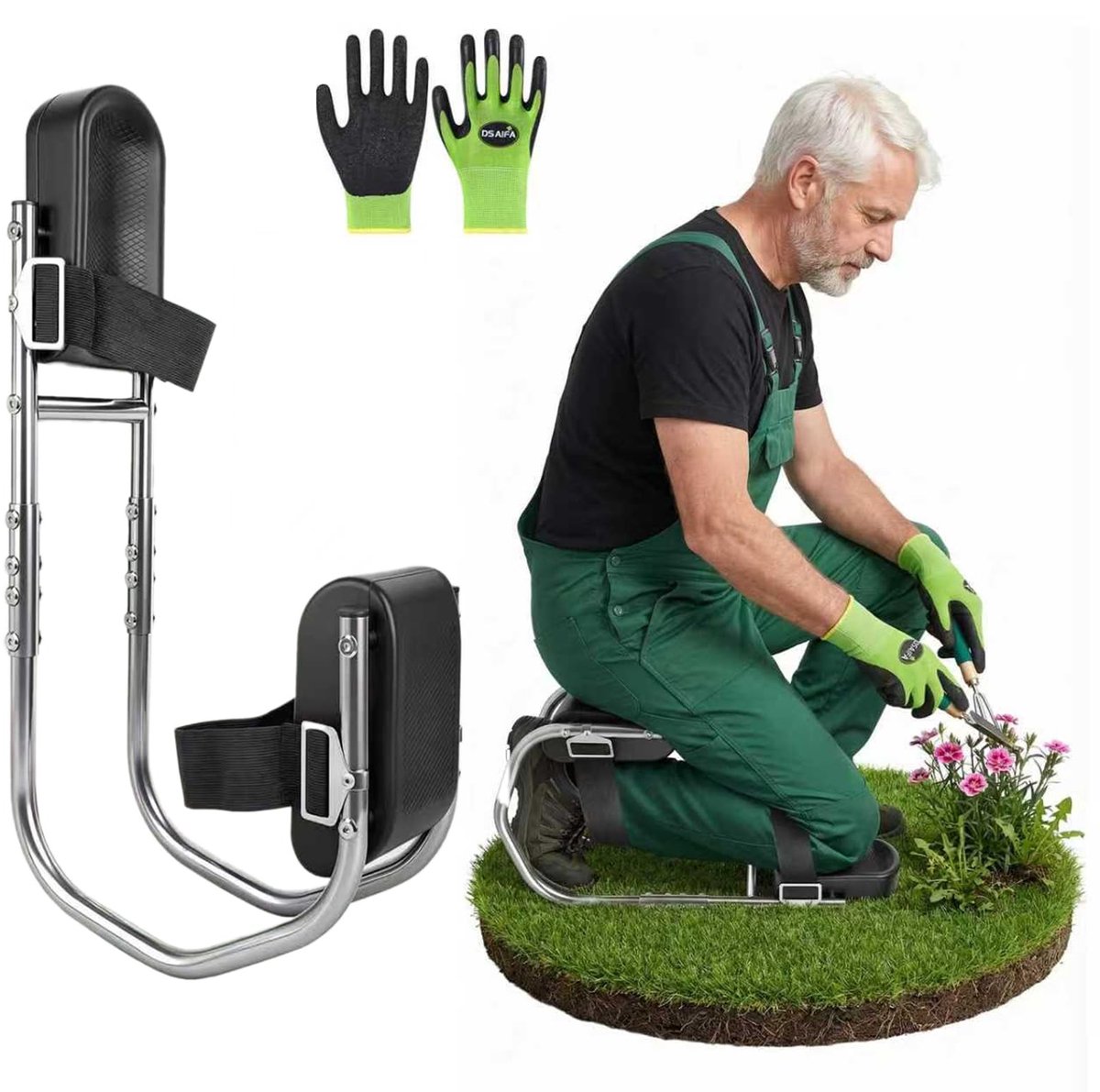 Omgoods - Verstelbare Tuinkniebank met Zitfunctie - Ergonomische Kniebescherming