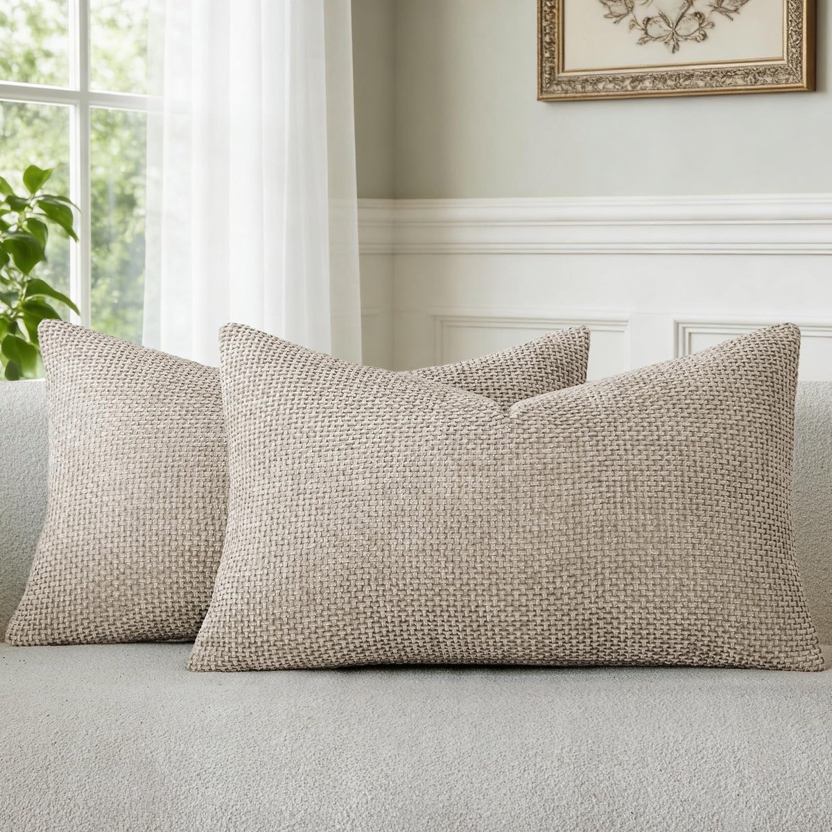 Omgoods - Chenille Kussenhoezen Taupe 30 x 50 cm Set van 2