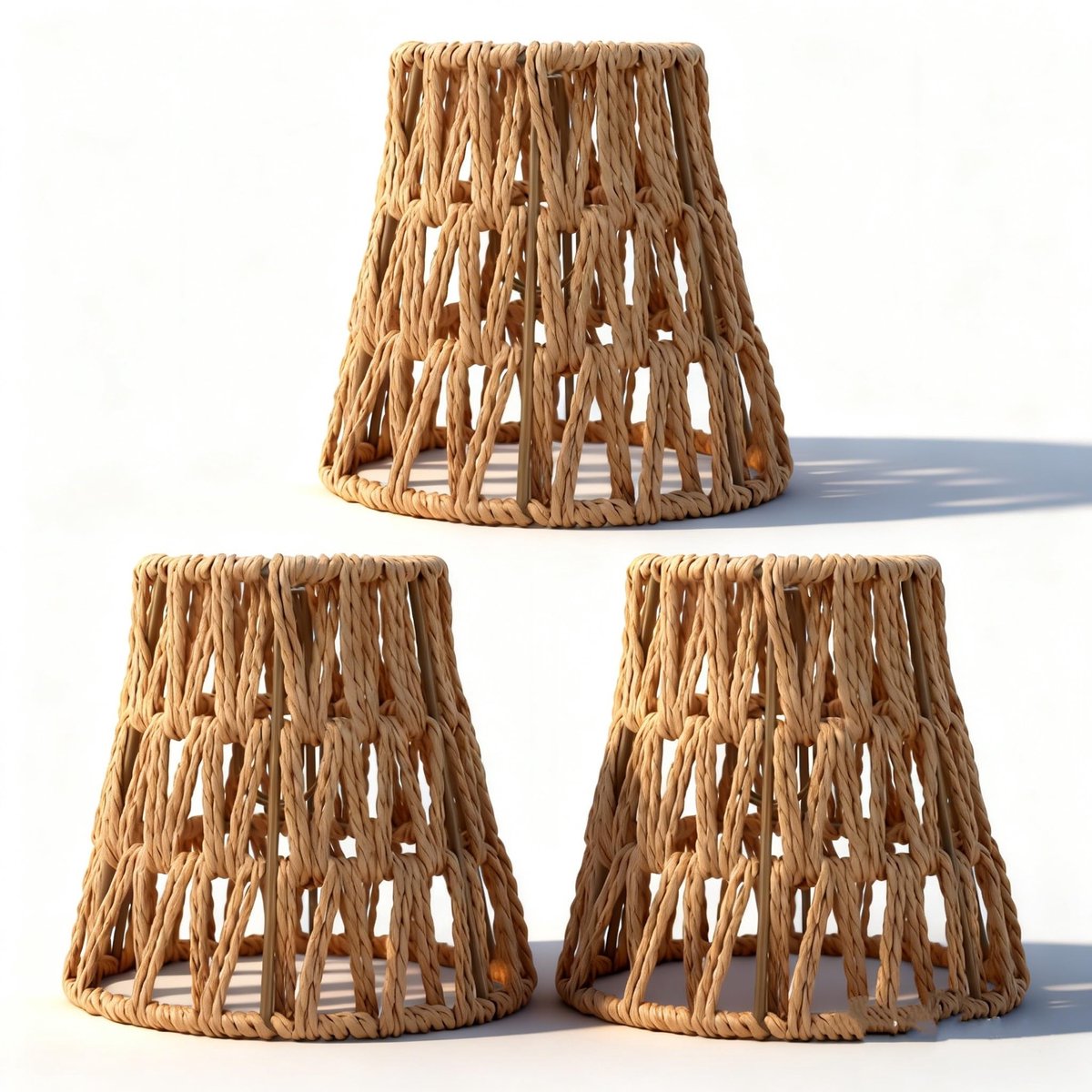 Omgoods - Set van 3 Handgeweven Faux Rieten Lampenkappen in Bohemian Stijl