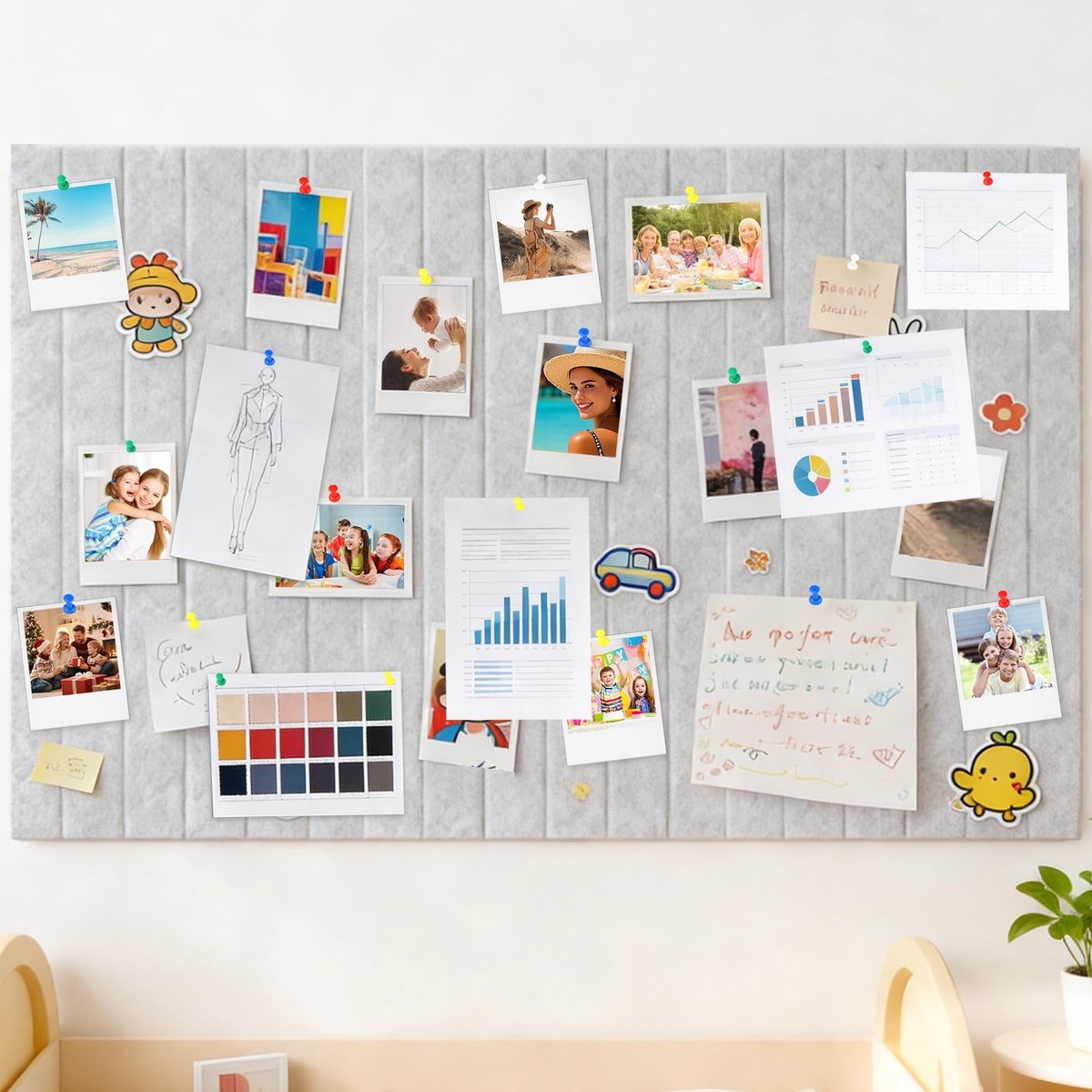 Omgoods - Groot Zelfklevend Viltbord, Decoratieve Memo Board, 90 x 60 cm met 50 Pushpins