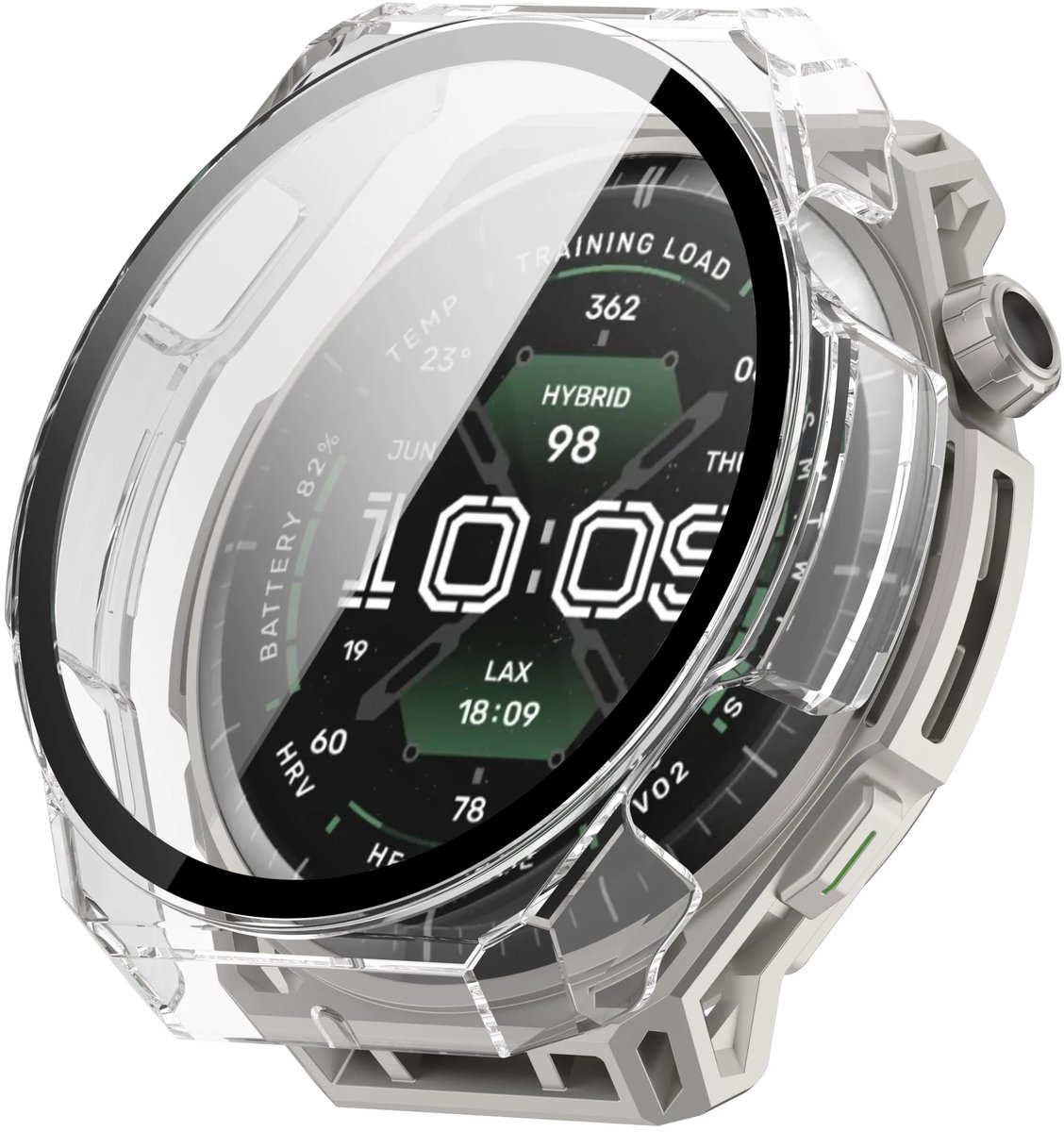 Strap-it hard case hoesje met glasplaat geschikt voor Amazfit Balance 3 (transparant) – stevige beschermcase met geïntegreerde screen protector – optimale kras- en stootbescherming voor je smartwatch