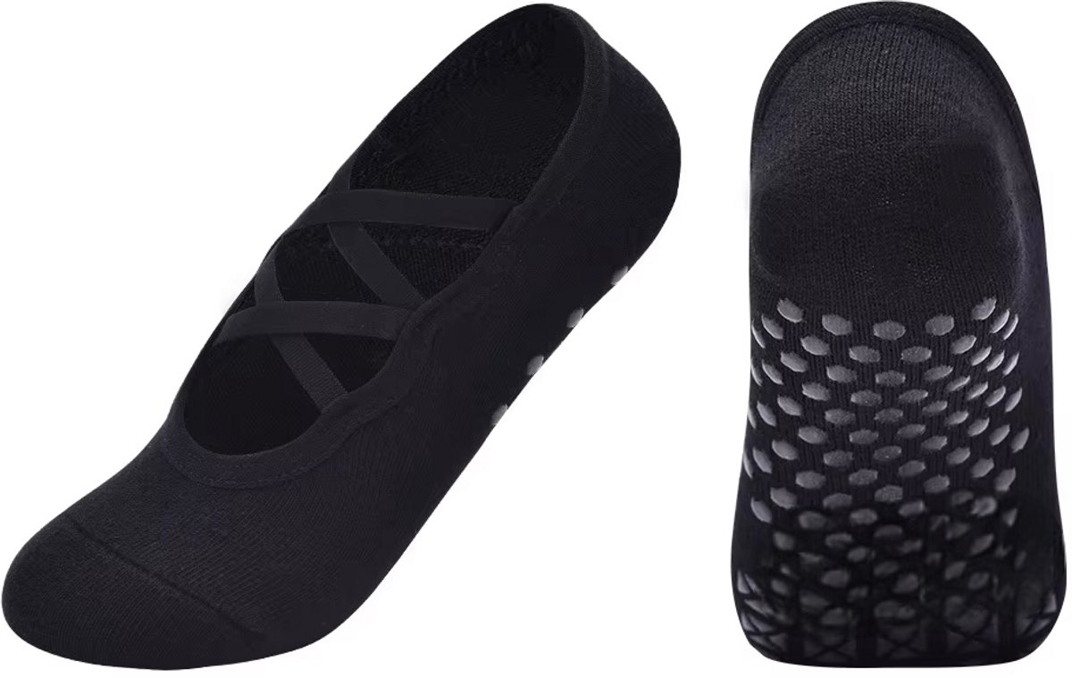Pilates Sokken Dames Antislip – Grip Sokken van Katoen voor Yoga, Fitness, Ballet & Workout Backless -maat 35-40 - Zwart