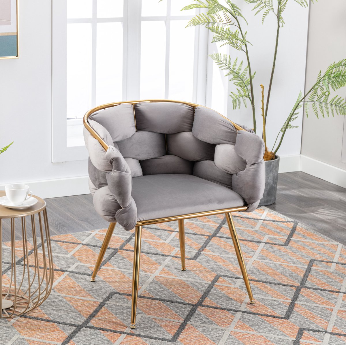 REDOM - Fauteuil - Gestoffeerde zitting met armleuningen - Metalen frame met hoge poten - Moderne stijl - Woonkamer en slaapkamer - Velvet - Grijs - 58 x 59 x 75 cm