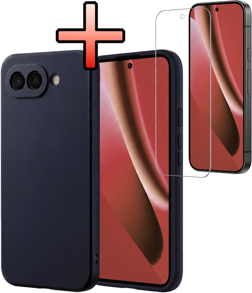 Hoesje - Met Screenprotector - Geschikt voor Google Pixel 10a - Sterk & Shockproof - Back Cover - Siliconen Case - Telefoon Hoes - Donkerblauw