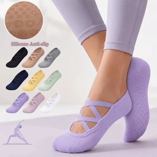 Pilates Sokken Dames Antislip - Grip Sokken van Katoen voor Yoga, Fitness, Ballet & Workout Backless -maat 35-40 - Grijs — afbeelding 5