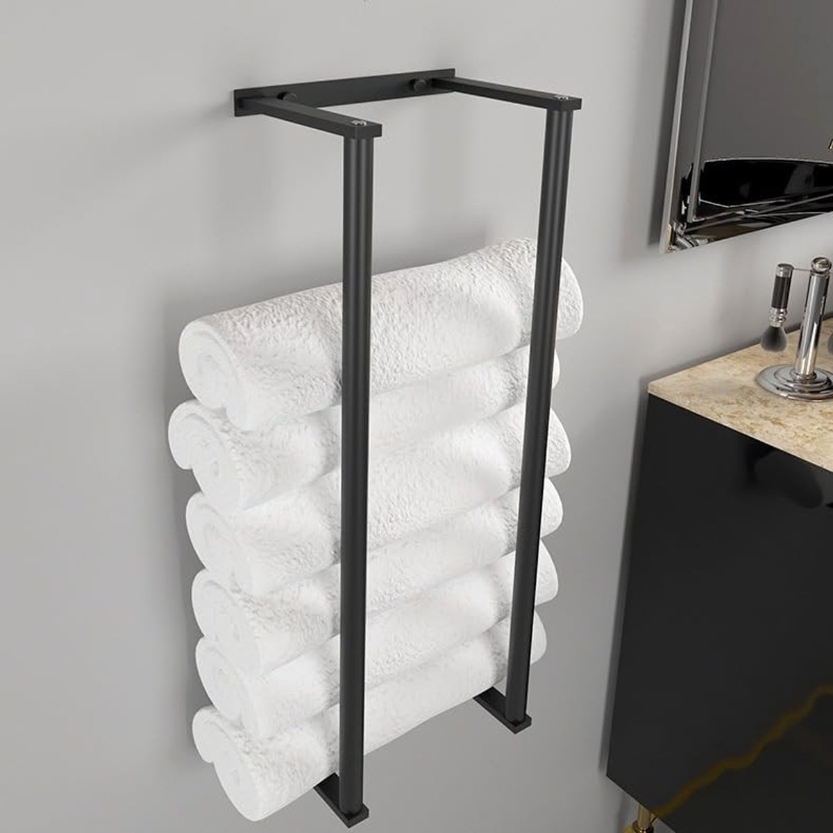 Omgoods - Badkamer Handdoekhouder Wandmontage - Zwart Roestvrij Staal 73 cm