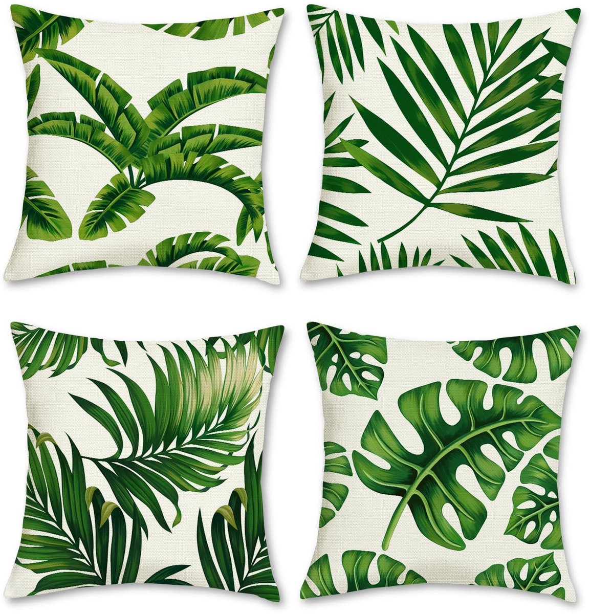 Omgoods - Decoratieve Kussenhoezen Tropische Bladeren 40x40 cm - Set van 4