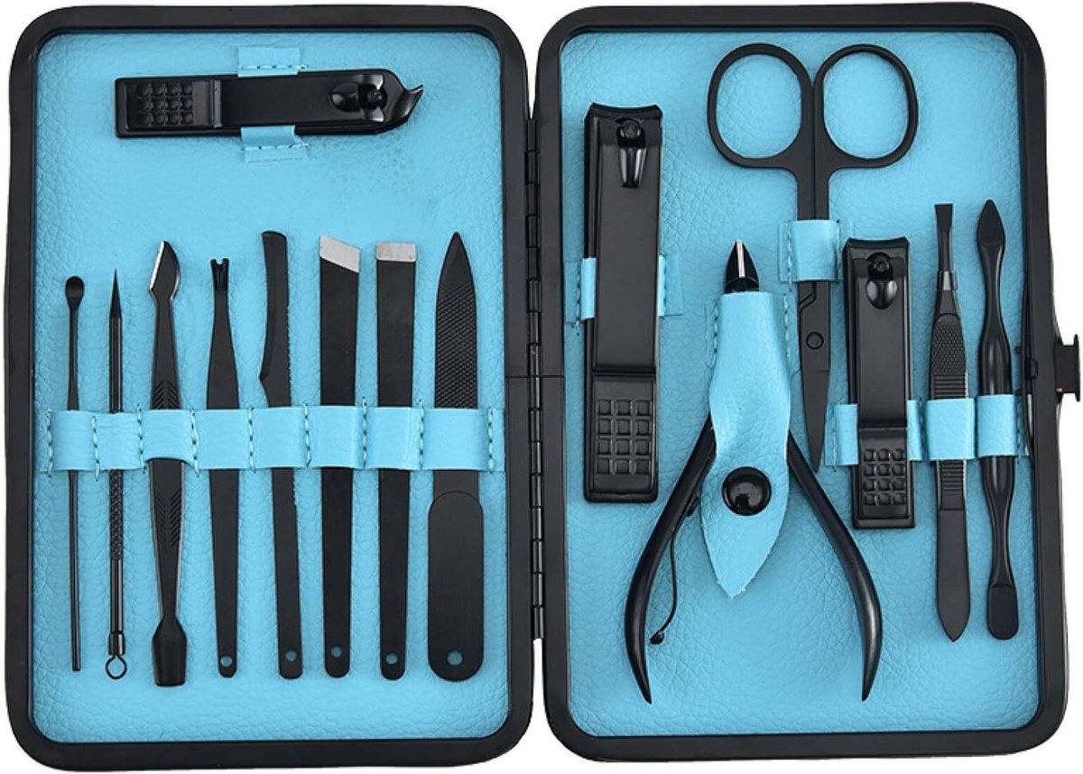 Nagelvijlen en Buffers Set - Manicure Set - Persoonlijke Verzorging - Hoogwaardig Roestvrij Staal - 18-delig - Zwart