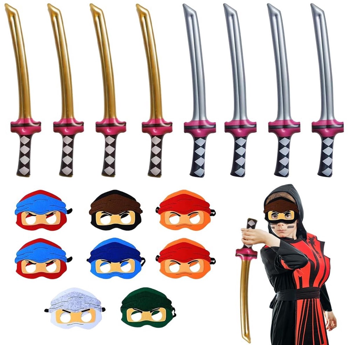 Omgoods - Set van 16 Ninjago Maskers en Opblaasbare Accessoires voor Kinderen