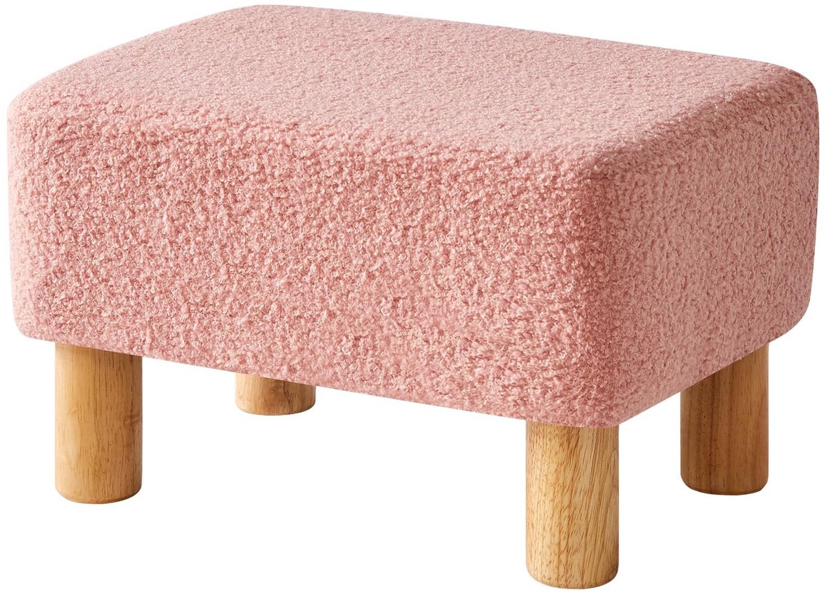 Omgoods - Roze Rectangulaire Voetensteun met Teddy Velvet Bekleding - Multifunctionele Kruk