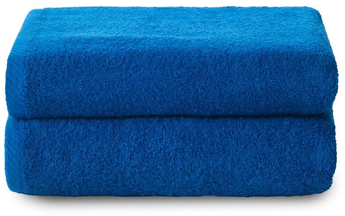 Omgoods - Plus - Set van 2 Grote Badhanddoeken - 100x150 cm Blauw