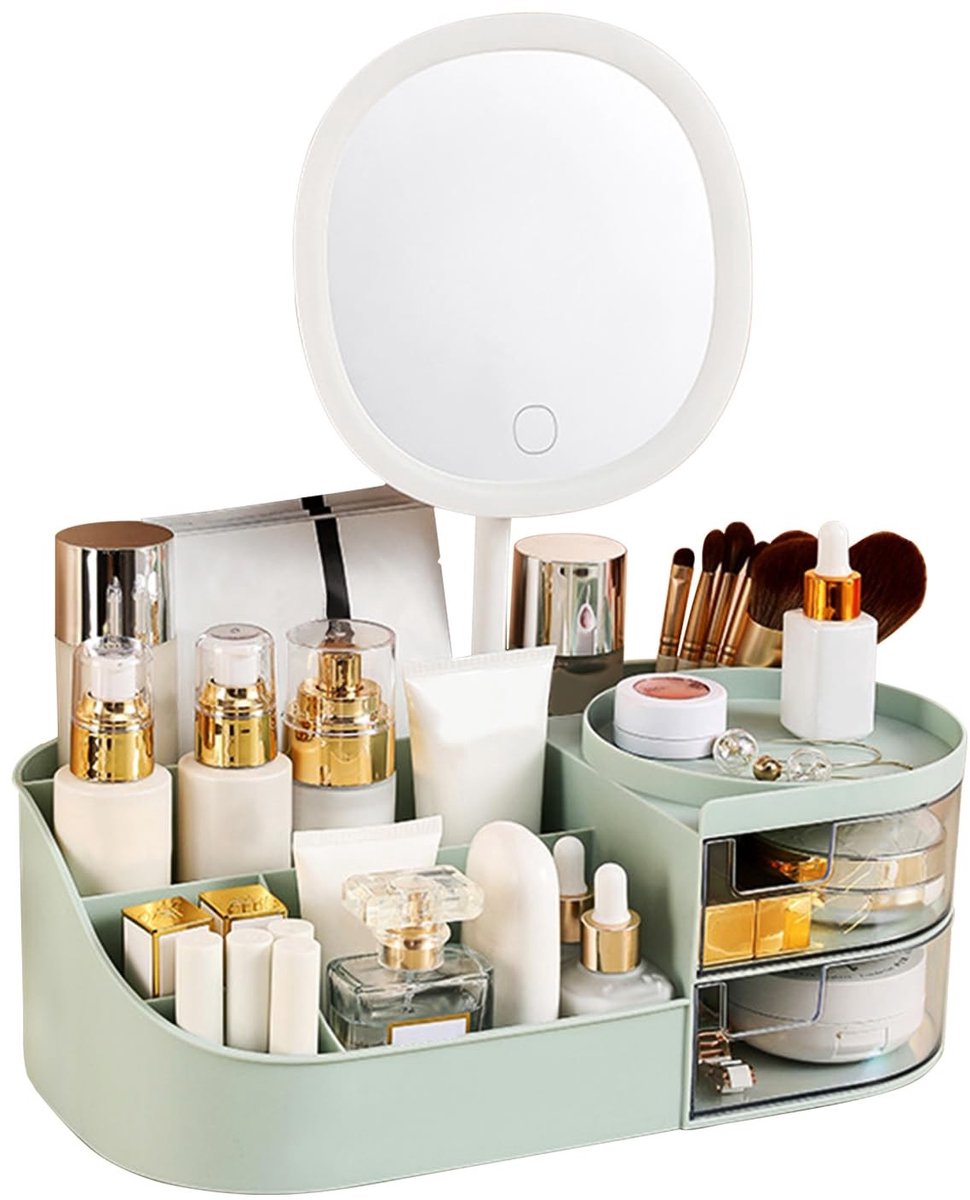 Omgoods - Makeup Organizer met Oplaadbare Spiegel en 2 Lades - Cosmetica & Huidverzorging