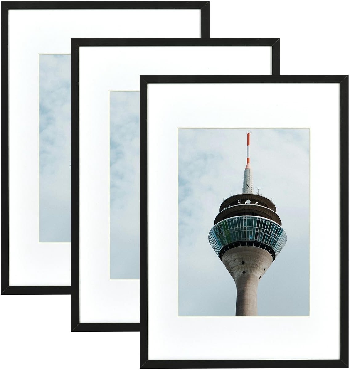 Omgoods - A4 Fotolijst Set van 3 - Zwart Houten Lijsten met Acrylglas