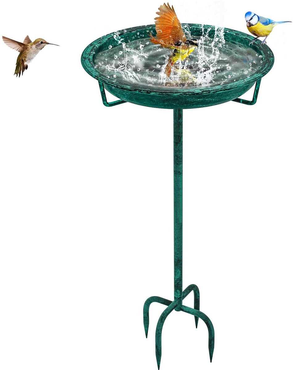 Omgoods- Vogelbad Gietijzer - Vogelbad Buiten - Tuinvogelbad Met 4-Punts Basisstake - Vogelvoeder - Weerbestendig - Elegante Decoratie - Vogelvoederbak