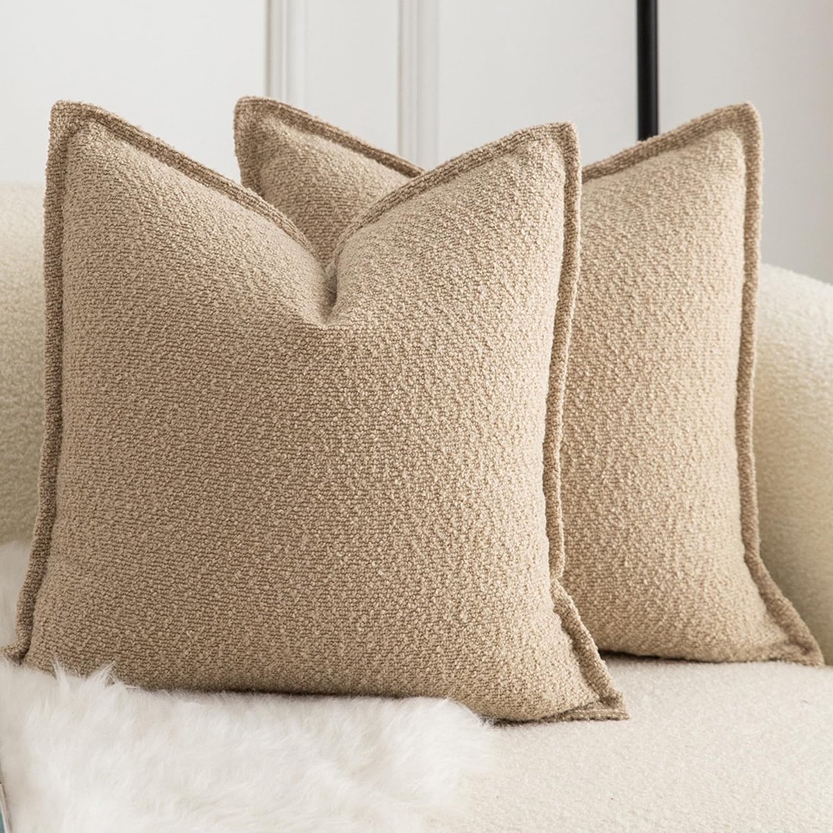 Omgoods - Set van 2 Decoratieve Kussenhoezen met Woven Textuur 40 x 40 cm Camel