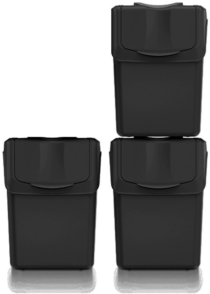 Omgoods - Set van 3 Afvalbakken van 100% Gerecycled Plastic, 3 x 20 L
