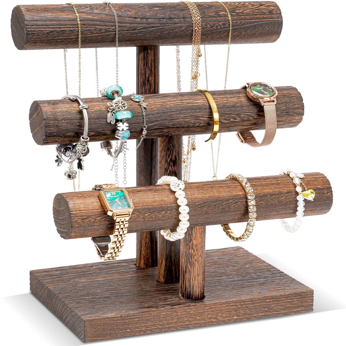 Omgoods - Houten Armbandenzuil met 3 Niveaus voor Sieraden
