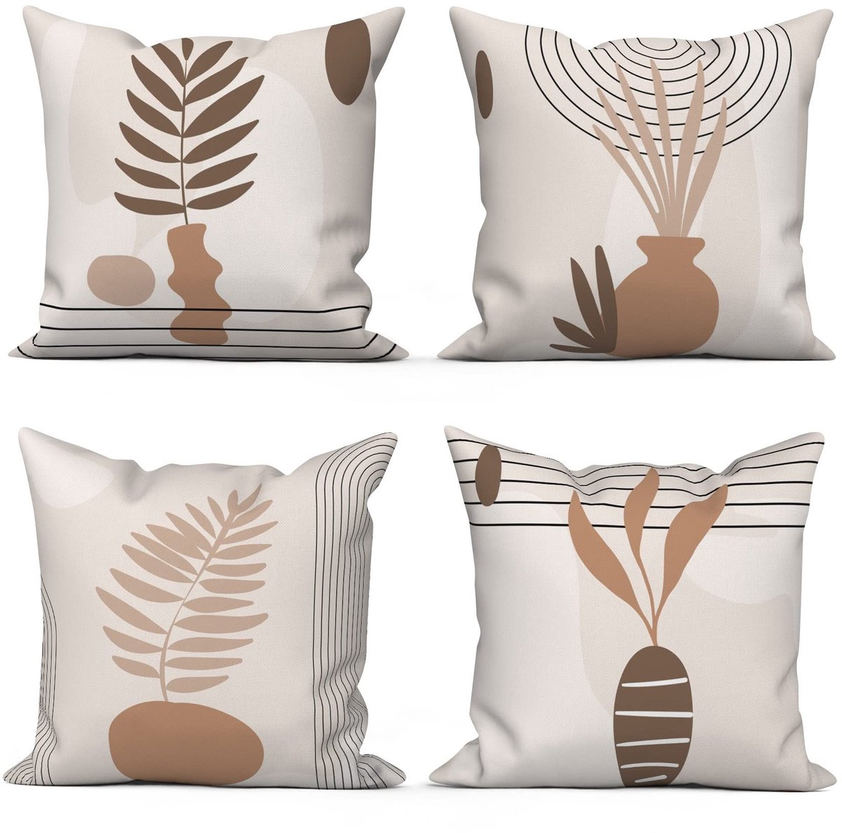 Omgoods - Boho Kussenhoezen 40 x 40 cm met Abstracte Bruine Bladeren